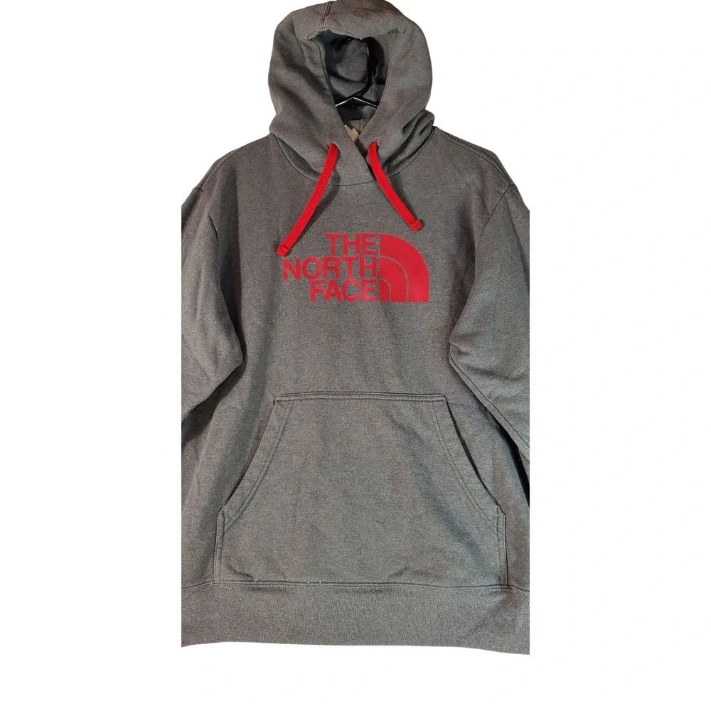 The North Face Mens Hoodie Gray Red Logo Pullover Sweatshirt Medium MX 864686